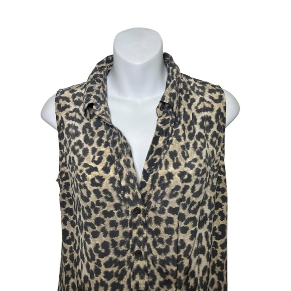 Equipment Femme silk leopard print button up shirt dress size XS sleeveless - Picture 5 of 8